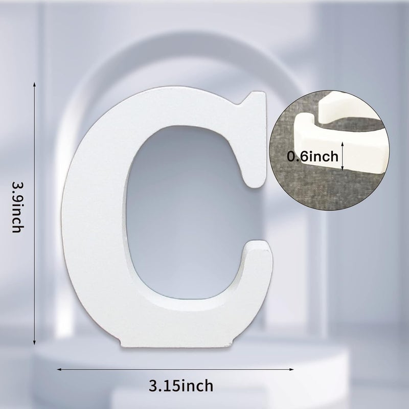 AOCEAN 4 Inch White Wood Letters Unfinished Wood Letter for Wall Decor Decorative Standing Letters Slices Sign Board Decoration for Craft Home Party Projects (C) - Image 2